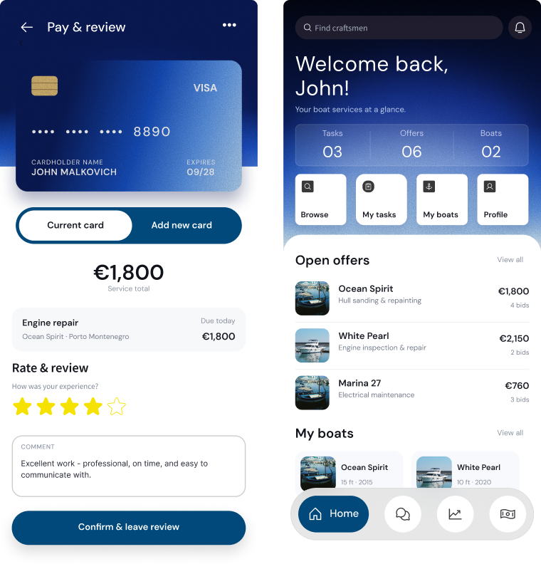 BoatHelper mobile app screens