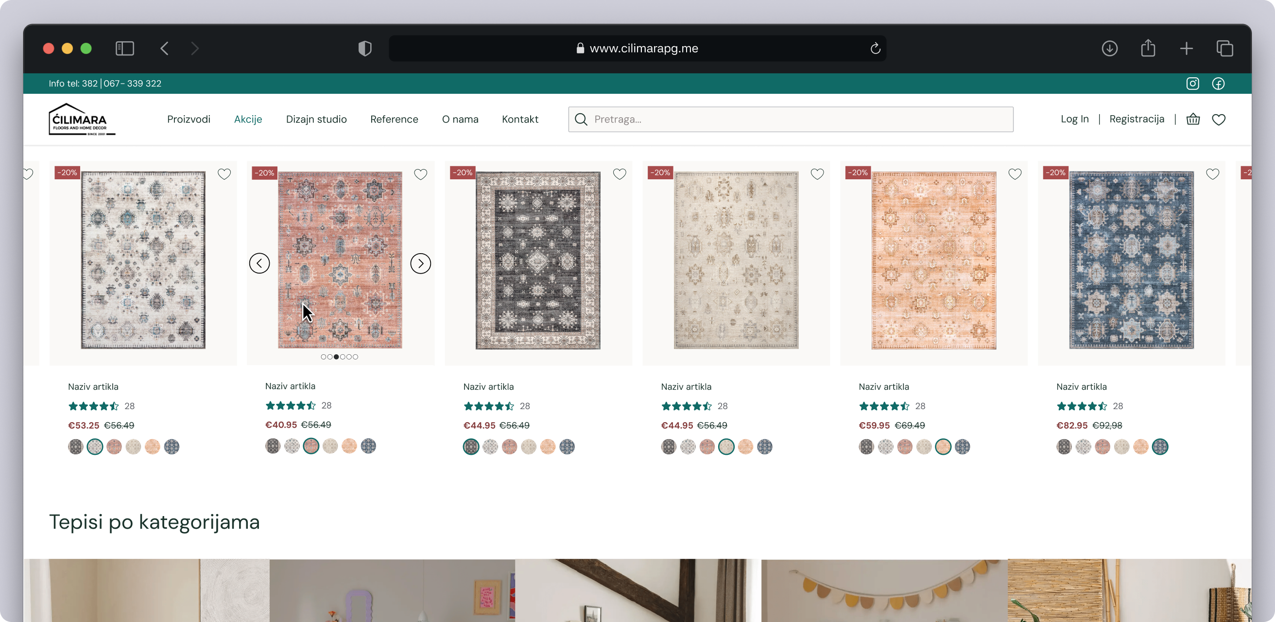 Ćilimara Podgorica online store interface